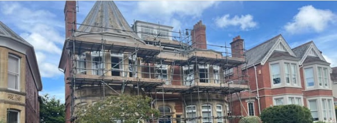 Scaffolding around a traditional building, shown on the Westle Facebook page